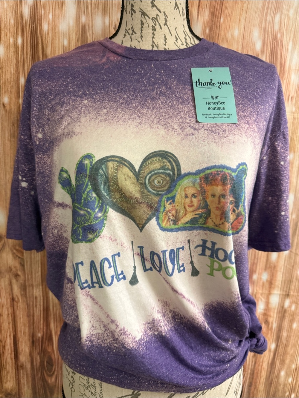 Purple and bleached Graphic Short Sleeve Tee - Peace Love Hocus Pocus Halloween
